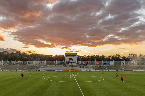 Panorama over stadion under kampen i NordicBet Ligaen mellem FC Helsingør og Nykøbing FC den 2. september 2022 på Helsingør Stadion. Foto: Claus Birch