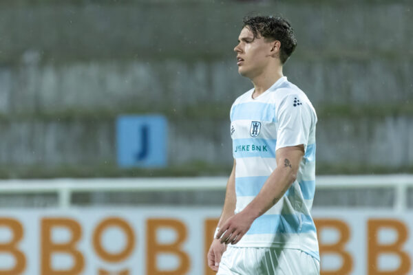 Frederik Karlsen (FC Helsingør) under kampen i NordicBet Liga mellem FC Helsingør og Hillerød Fodbold den 13. april 2024, på Helsingør stadion.
Foto: Andreas Birkebæk